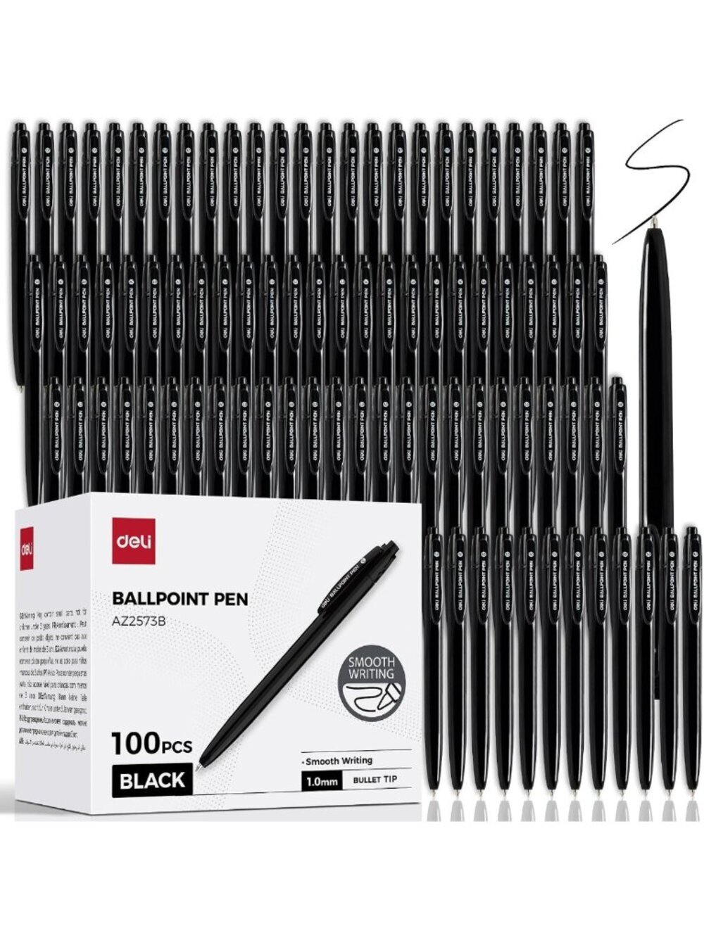 100 Pcs Retractable Ballpoint Pens - Smooth Black Ink, No Bleed, Comfortable